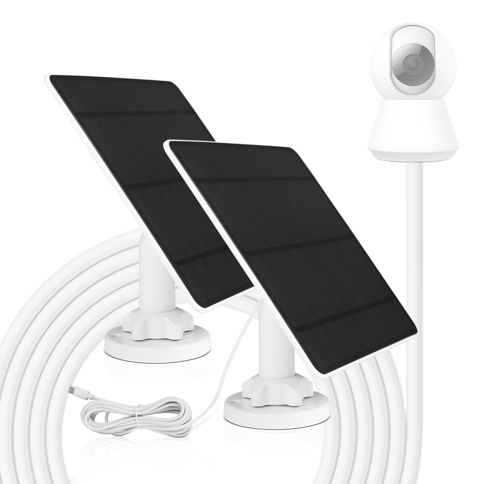 5W Solarpanel für Überwachungskamera Aussen Akku, 5V Solar Panel Kompatibel mit WYZE Battery Cam Pro, Eufy Camera und Arlo Essential/XL Spotlight Camera, Solarmodul mit Micro-USB, DC, USB-C (2 PACK)