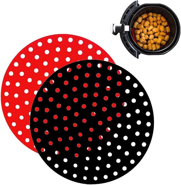 Non-Stick Air Fryer Liners Reusable Silicone Air Fryer Accessories Air Fryer Basket Mats for Baking Parchment Paper Replacement Easy to Clean & Food-Grade BPA-free Anti-slip Air Fryer Pads 2-Pack