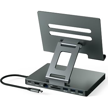 2026 iPad Pro USB C Hub Stand Adapter for iPad Air M5 M4 M3 13 11 12.9 Inch Docking Station 4K 60Hz HDMI RJ45 Ethernet SD/TF Card Reader 3 USB 3.0 Port 3.5 mm Audio iPad A16 Galaxy Tablet Dock