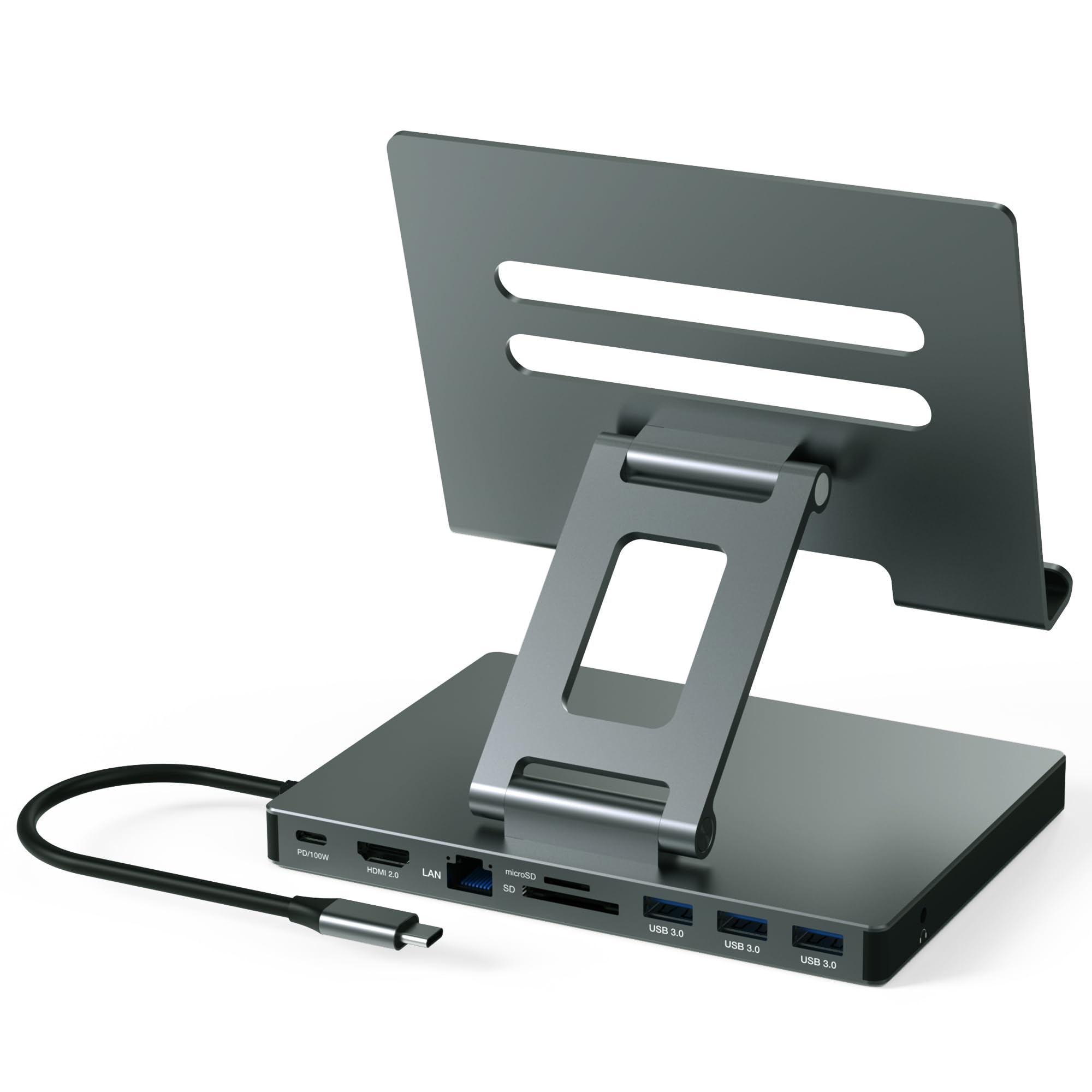 2026 iPad Pro USB C Hub Stand, Adapter for iPad Air M5 M4 M3 13 11 12.9 Inch Docking Station 4K 60Hz HDMI, RJ45 Ethernet, SD/TF Card Reader, 3 USB 3.0 Port, 3.5mm Audio, iPad A16 Galaxy Tablet Dock
