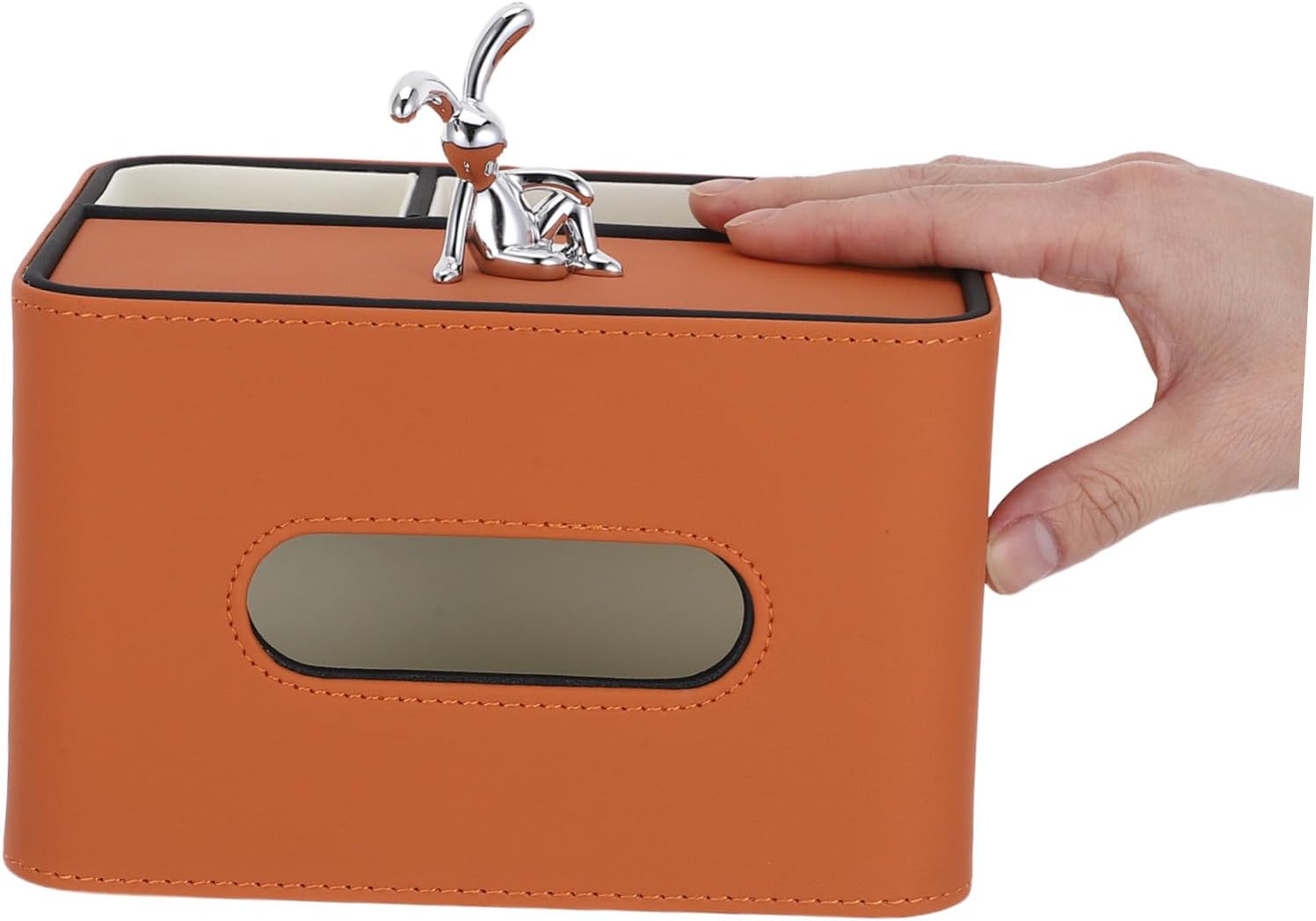Pu Leather Tissue Box Holder Organizer with Remote Control Compartment, 7.7 X 6.5 X 4.7 Inch Storage Box for Living Room, Office, and Dorm Desktop