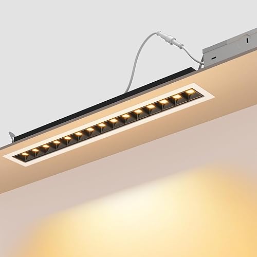 Linear LED Recessed Spotlight, 15W Aluminum Recessed Grille Spotlight with Junction Box, Dimable 5 CCT 3000K-6500K, 1250LM TRIAC Dimming Lighting for Living Room Kitchen Bedroom Hallway