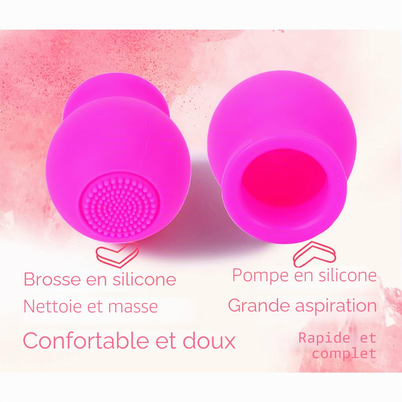 Appareil Plus Pulpeux pour les Lèvres, Rehausseur de Lèvres Beauté Plus Grande Bouche Rapidement Visage Propre Massage Pompe à Lèvres en Silicone avec Brosse(rose)