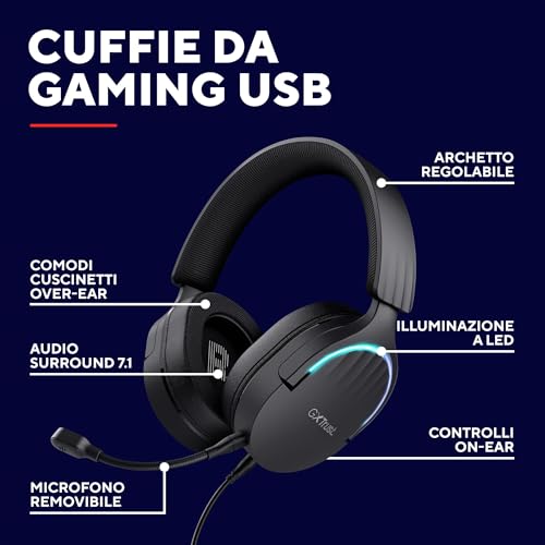 GXTrust 490 Fayzo Cuffie Gaming USB con Audio Surround 7.1, Driver 50 mm, 85% Plastica Riciclata, Illuminazione RGB, Over-Ear Cuffie con Microfono Noise Cancelling per PC PS5 - Nero - Cuffia gaming - Immagine 1