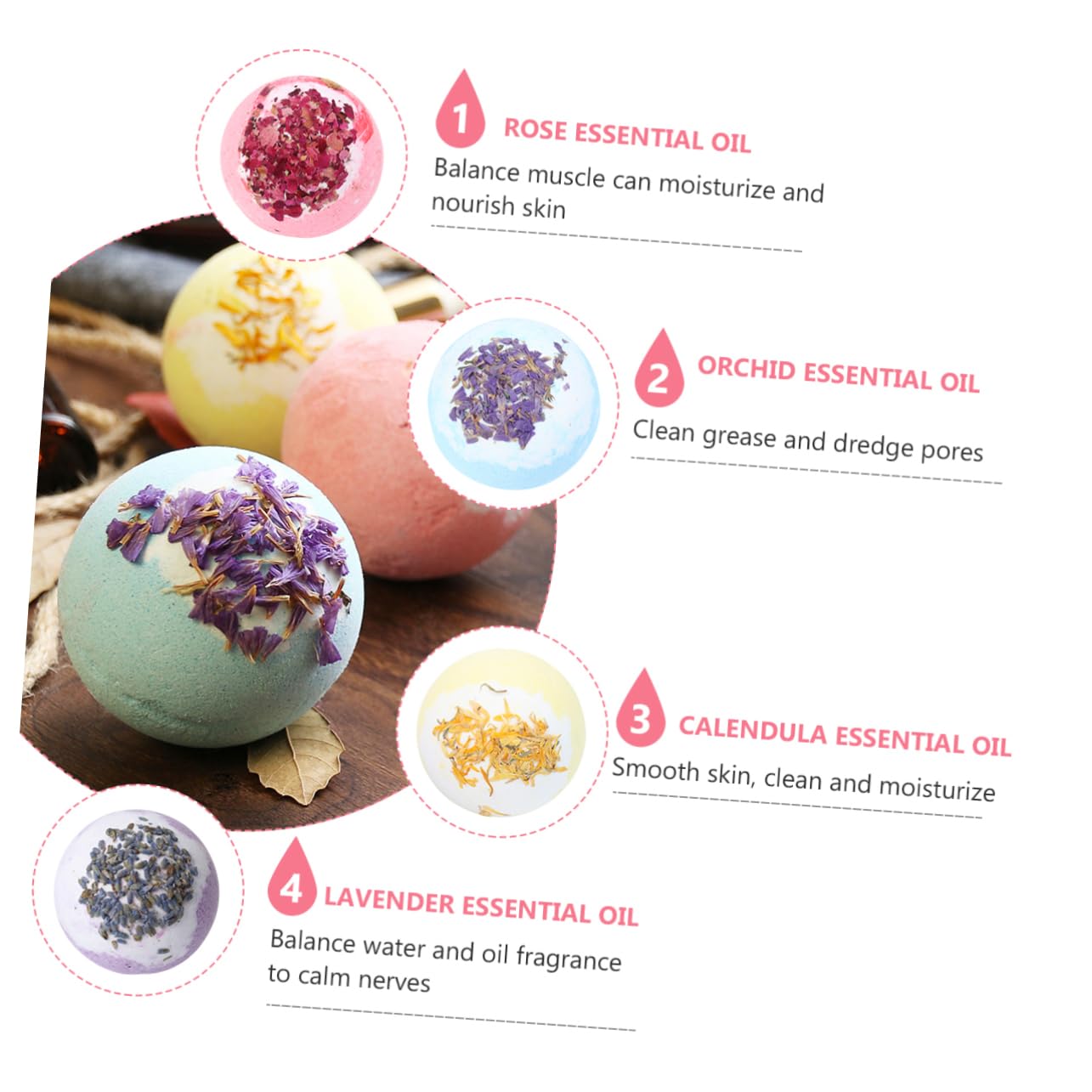 FRCOLOR 4piezas Bomba De Baño De Burbujas Bolas De Minerales Aromáticas Suaviza y La