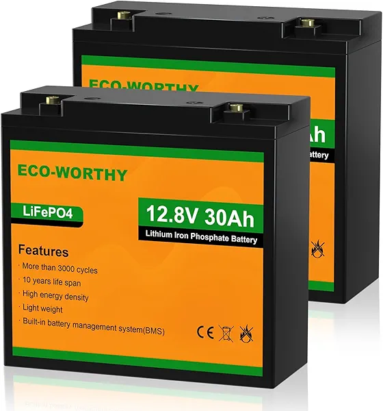 ECO-WORTHY 2 Pack 12V 30Ah LiFePO4 Lithium Battery for Mobility Scooter, Power Wheels, Wheel Chair, 3000+ Deep Cycle Rechargeable Battery