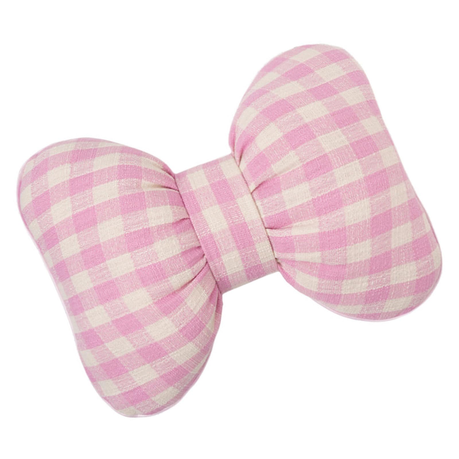 Kangnice Multipurpose Checkered Bowknot Design Car Neck Pillow Headrest Lumbar Cushion Vehicle Seat Sofa Pad Car Headrest Pillow