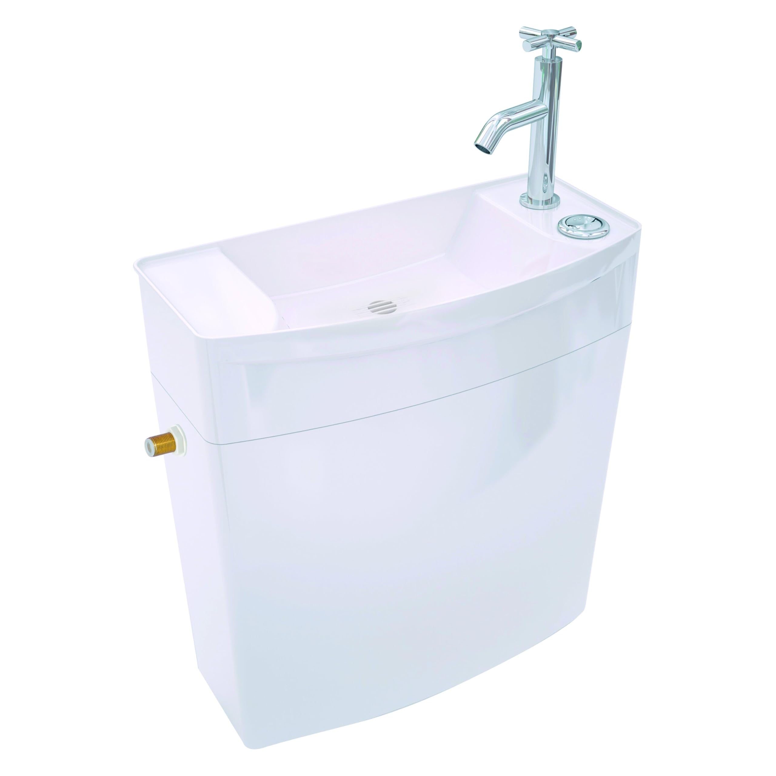 Wirquin 50720090 Réservoir wc Iseo blanc en plastique avec lave-mains intégré et kit chasse d'eau économie d'eau