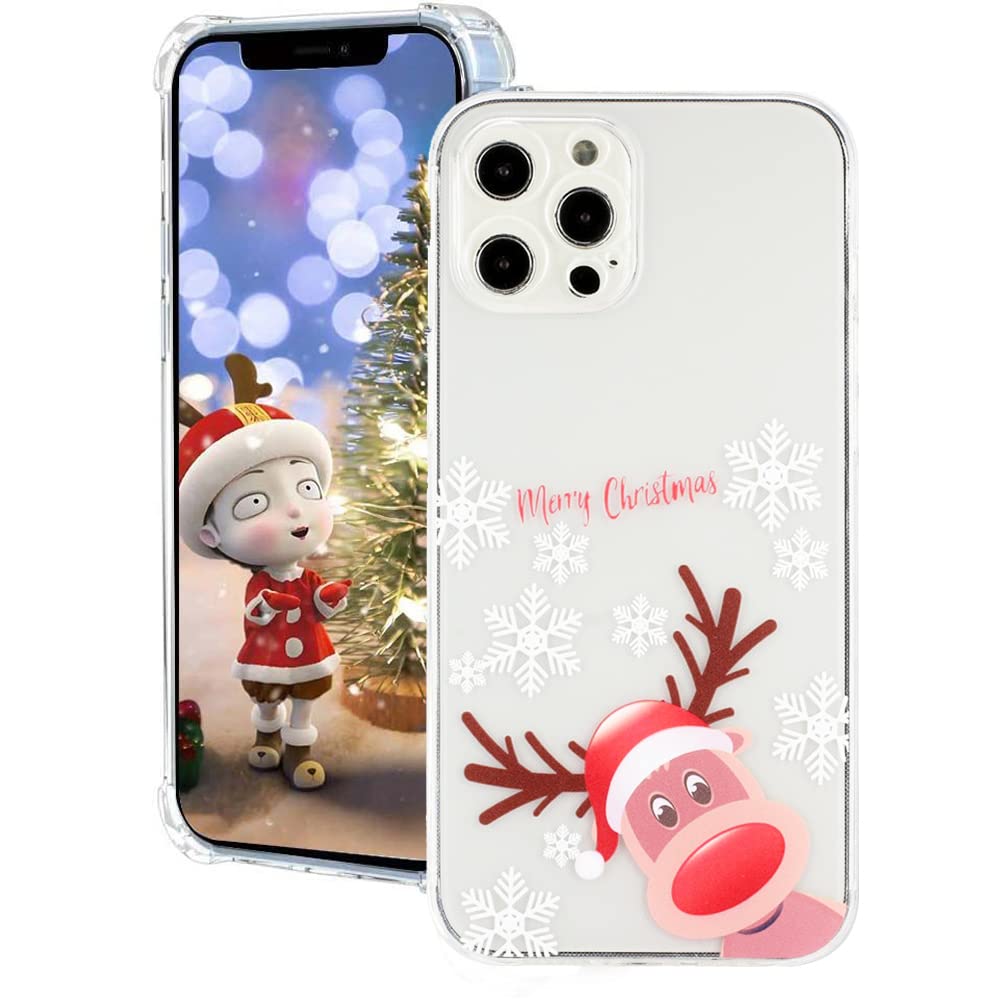 Custodia IPhone 12 Pro Max Natalizia Trasparente - Morbida TPU Con Simpatiche Renne, Sottile E Antiurto - Cover Regalo A Tema Christmas - 4