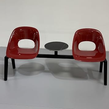 Waiting Room Bench with Hollow Backrest Guest Chair Multifunctional Lobby Bench Seating with Round Table Reception Guest ChairsRed