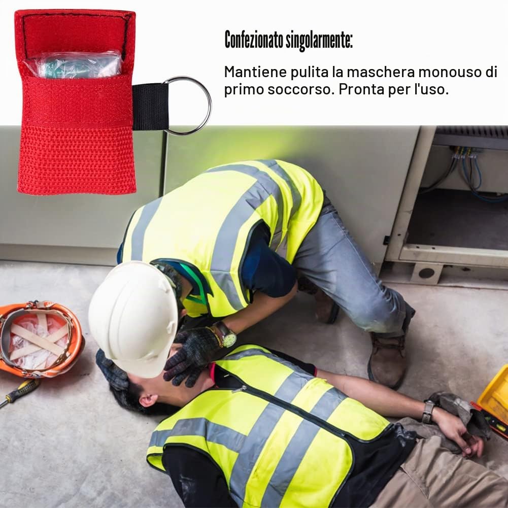 50 mascherine per RCP, portachiavi usa e getta, kit di emergenza, maschere tascabili per primo soccorso e allenamento RIC (confezione da 50)