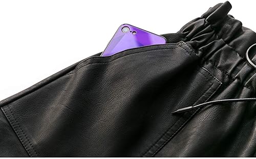 Miniatura 6 de Pantalones cortos de cuero sintético negro de cintura alta y pierna ancha para mujer