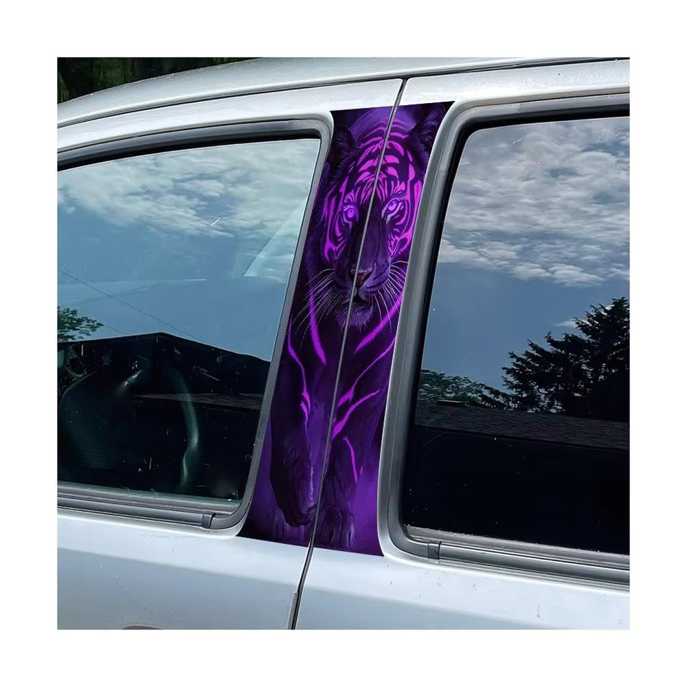 Bertdcx One Color Purple Patterned Tiger Glossy Protective Polyethylene Film Car Pillar Decals Waterproof Stickers Auto Parts
