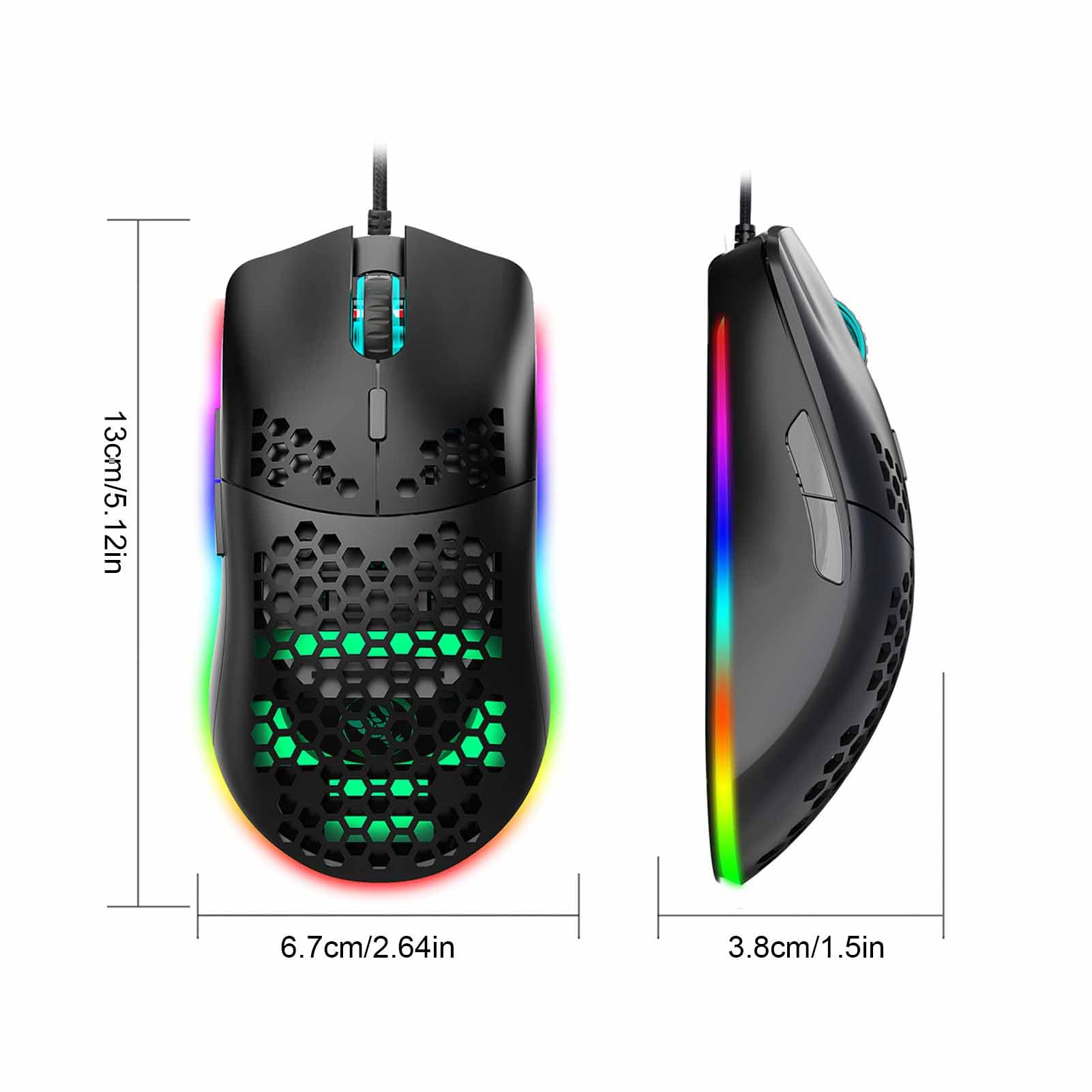 Garsent Tastiera da Gioco Meccanica e Combinazione di Mouse Modello, Retroilluminato RGB Cablato 61Key Anti Ghosting Honeycomb Gaming Mouse 6400 Dpi Ergonomic per i Giocatori di PC (insieme nero)