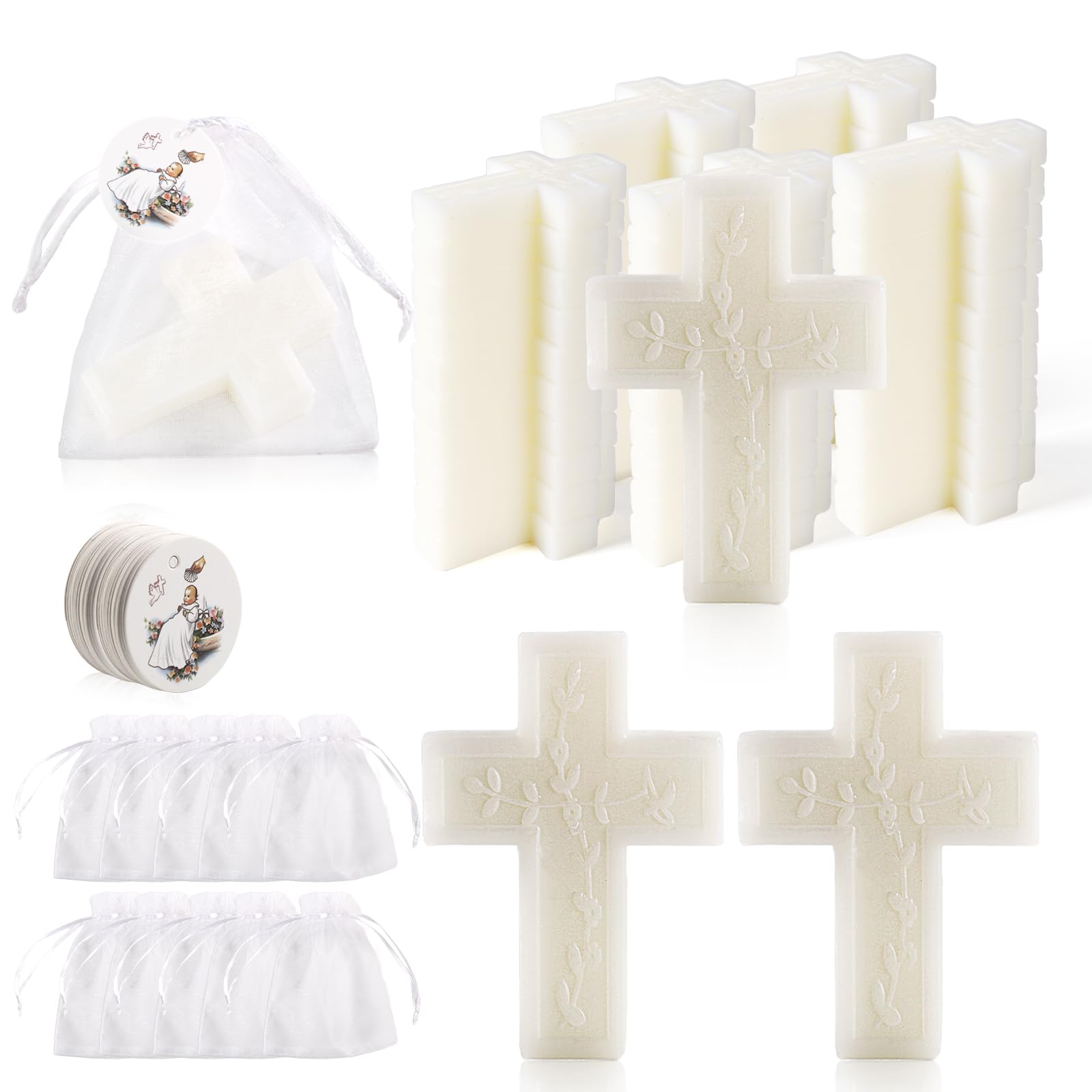 50 Pcs Baptism Favors Set Cross Soap for Girls and Boys,Baptism Party Favors for Guests,Christening Souvenirs for First Communion Favors,Recuerdos De