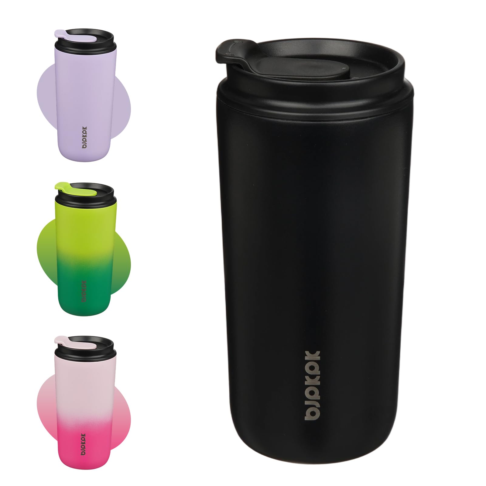 BJPKPK Travel Coffee Mug, 480ml Insulated Cup with Leakproof Lid Stainless Steel Coffee Tumbler Reusable Thermal Cup for Hot and Cold Drinks,Black