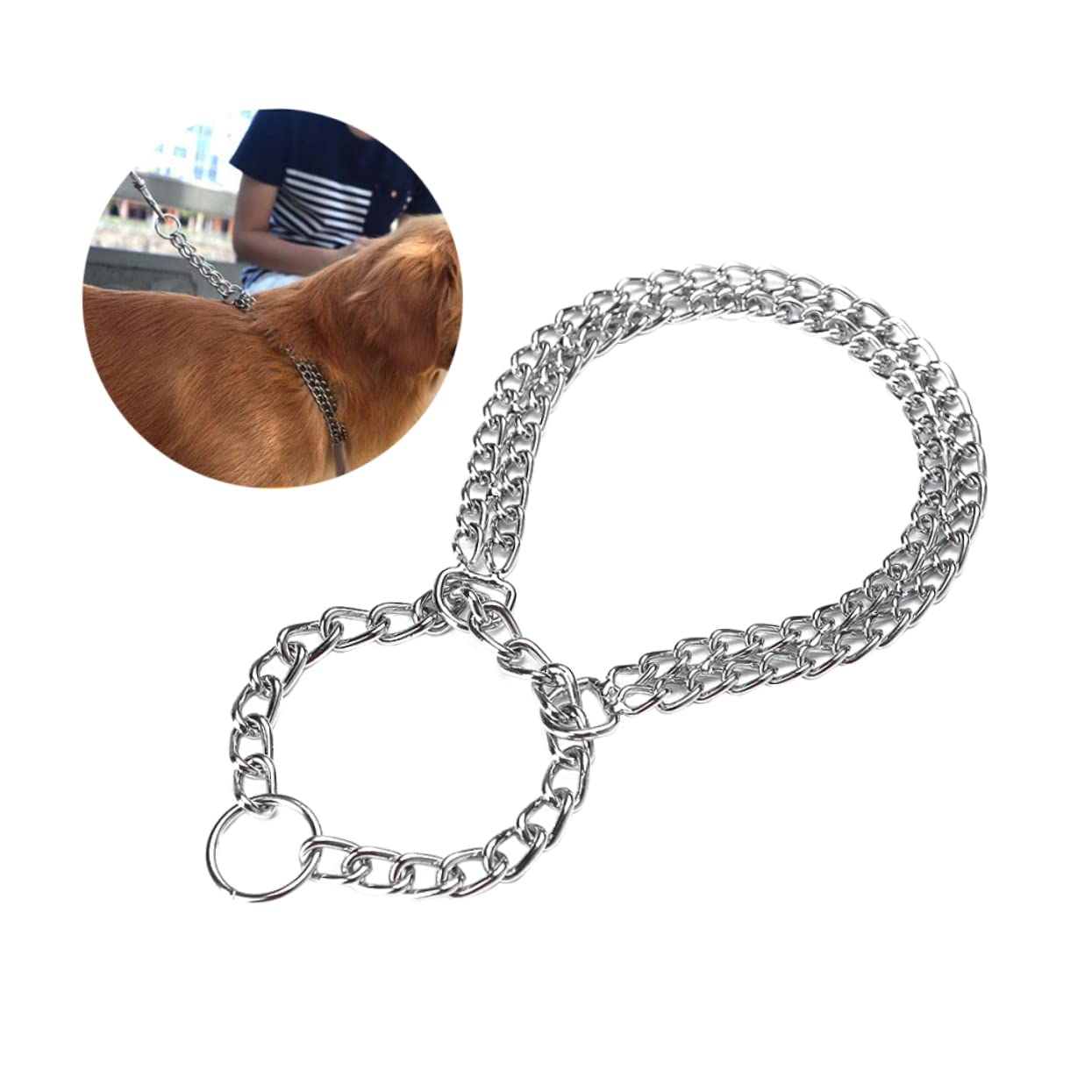 BESPORTBLE Sturdy Metal Dog Double Row Chain for Dogs Silver 2.0mm x 40cm Pet Necklace