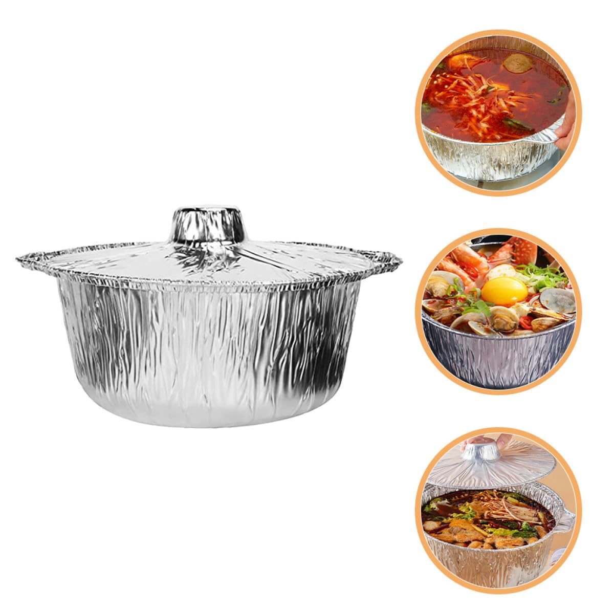 NUOBESTY Lot de 8 Casseroles en Aluminium Argentées avec Couvercles, Capacité 2000 ML, Cuisson Polyvalente Rapide et Homogène, Cuisine en Plein Air et Vacances