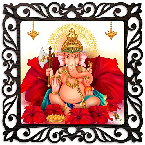 Image of Casa Rica ganesh ji photo frame painting wall hanging home decoration for wall, living /bed room, lobby(12inch x12inch) (SAS002) mdf laser cut