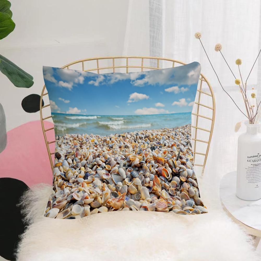 HYOSXW Cushion Cover,Throw Pillow Case Home Decorative for Living Room Bedroom Sofa Chair 16X16 Inch,Colorful shells and snails on the beach at the seaside,Pillowcase 40X40cm