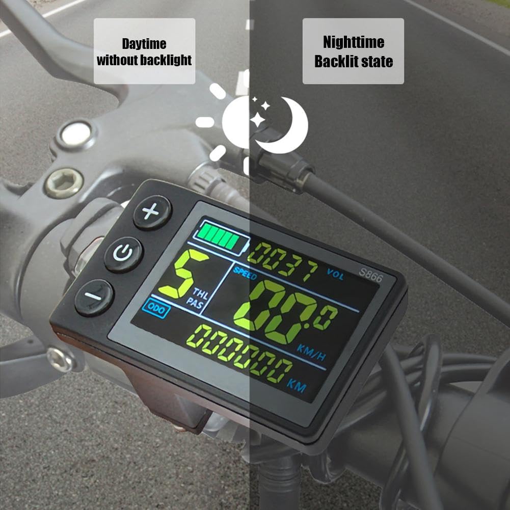 S866, contachilometri per bicicletta elettrica con display LCD, 24 V, 36 V, 48 V, pannello di controllo con display LCD, senza fili, con cavo di interfaccia a 5 pin, per modifica di bici elettriche e