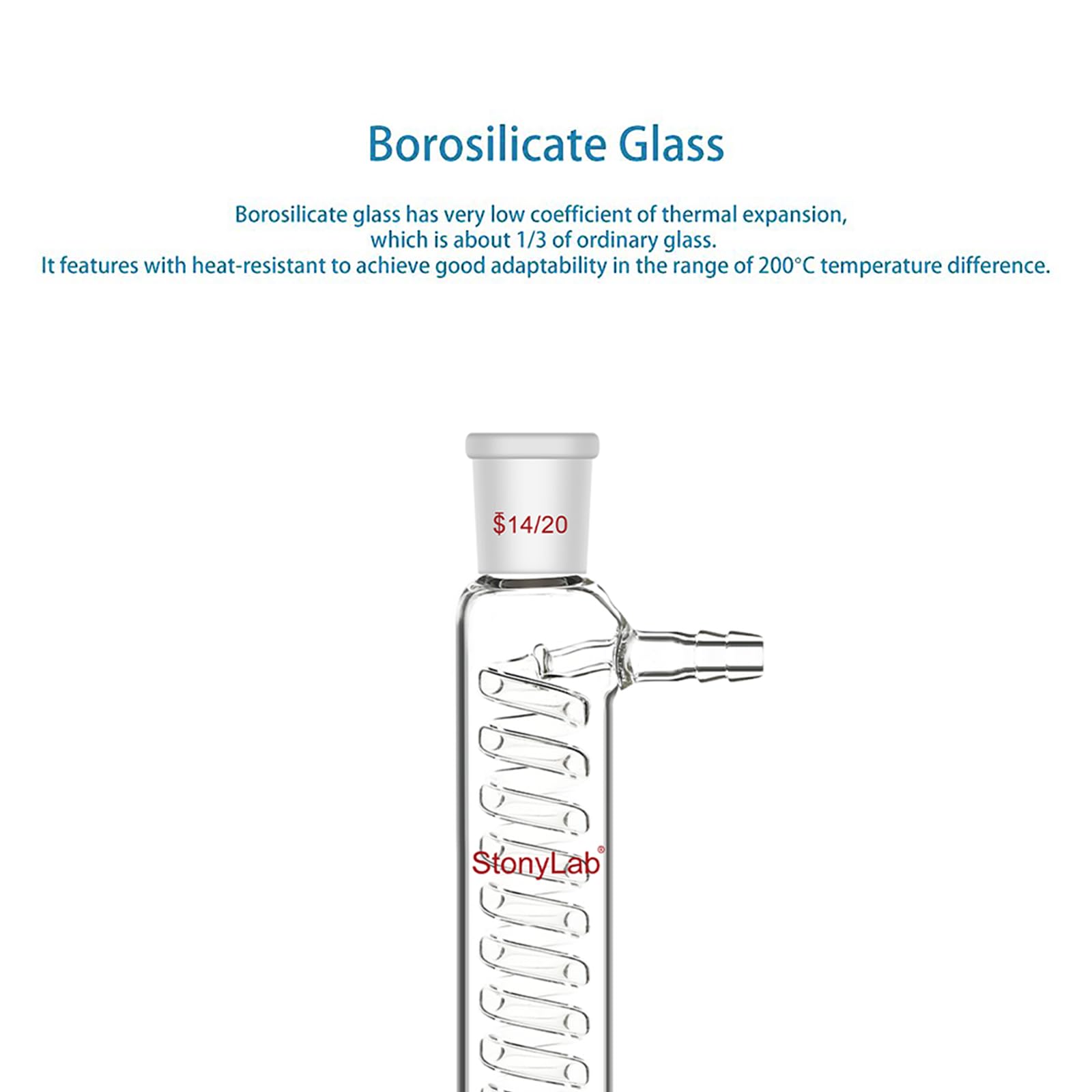 stonylab Condensatore Graham, Percorso di Raffreddamento Piccolo da 200 mm, Giunto 14/20, Vetreria da Laboratorio per Condensazione e Processo di Reflusso Microscale Precisi