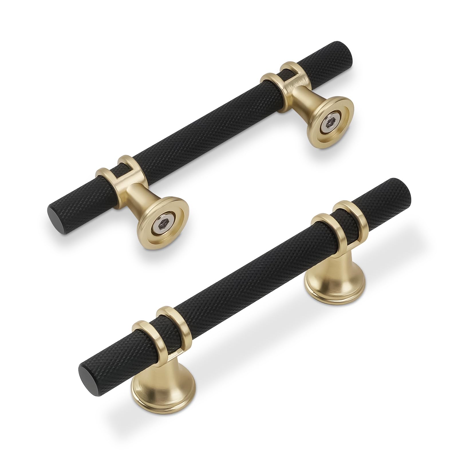 KOMOTIA 10 Pack 3 Inch Cabinet Pulls knurled Matte Black and Brushed Gold Kitchen Cabinet Handles Aluminum and Zinc Alloy Drawer Pulls Solid Cabinet
