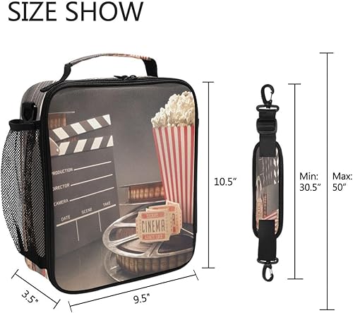 Miniatura 5 de ZOEO Lunch Box, Movie Theater Popcorn Prep Kids Cooler Insulated Lunch Bag Tote Freezable Shoulder Strap Waterproof Picnic Meal for School Office