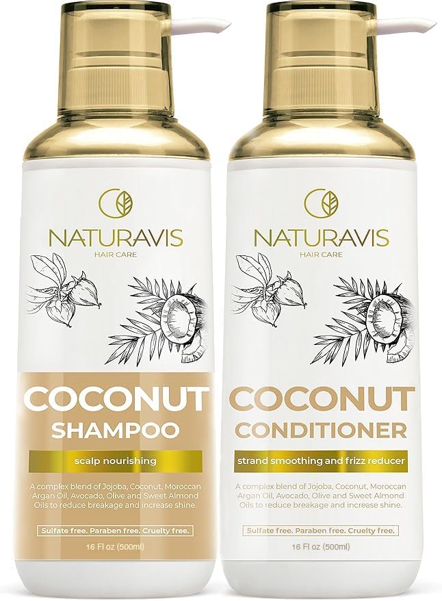 Coconut Shampoo and Conditioner Set - Sulfate Free and Paraben Free Intense Moisturizing Treatment with Jojoba - For Hydrating Your Scalp and Restoring Dry and Damaged Hair
