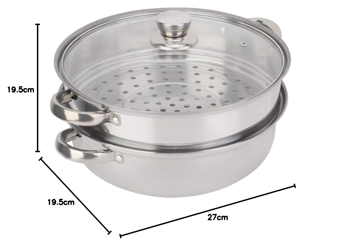 Olla de Vapor, Olla de Vapor de 2 Capas ¿Qué Tan Grandes Son las ollas? Sopa de Baño María Al Vapor Utensilios de Cocina de Acero Inoxidable 27 Cm 11 Pulgadas