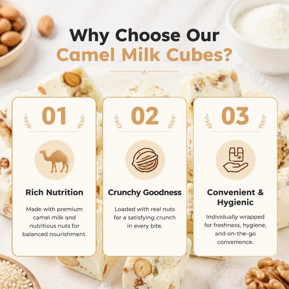 Bloques de leche de camello y nueces 500g, snack lácteo masticable