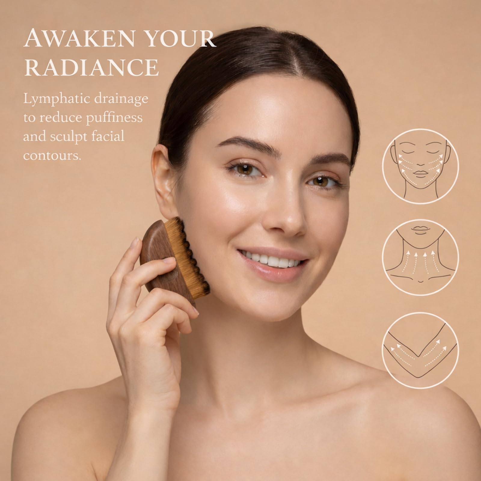 Lymphatic Contour Facial Brush Set with Gold Stainless Steel Gua Sha