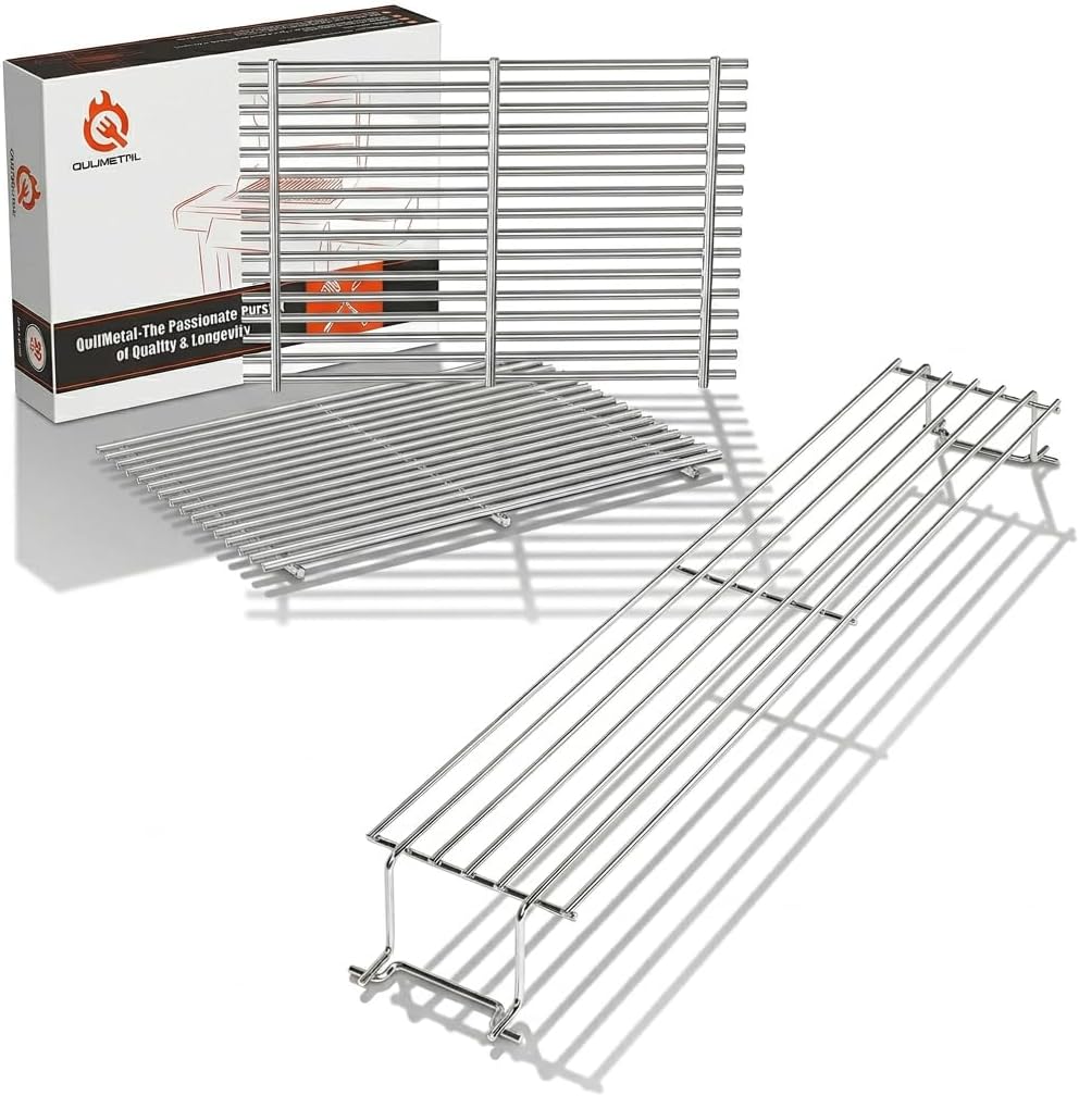 QuliMetal SUS304 Grill Grates and SUS304 Warming Rack for Weber Spirit 300 and GS4 Spirit II 300 Series Gas Grills with Front Control Knobs