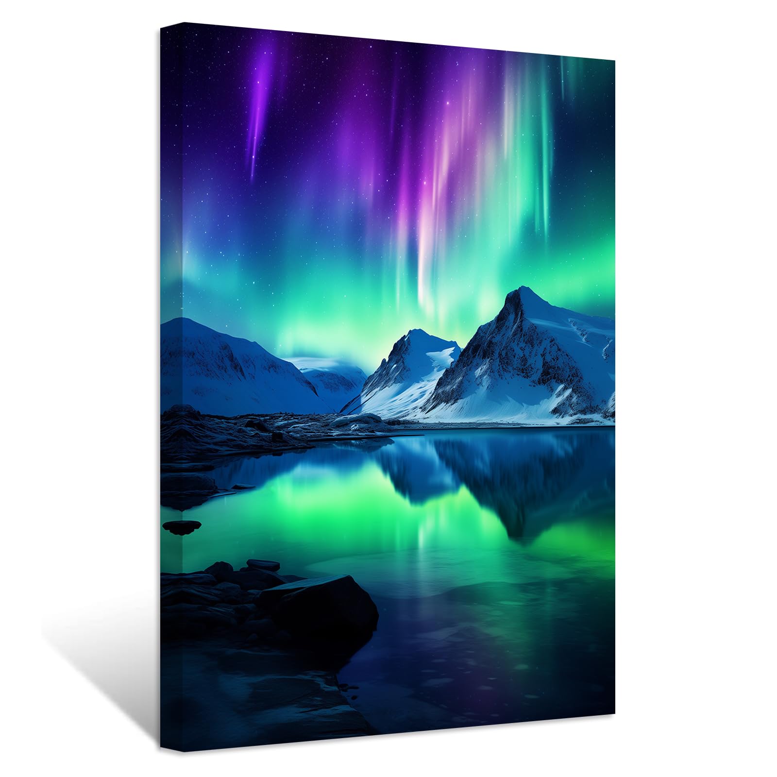 ZXHYWYM Northern Lights Wall Art Aurora Borealis Painting Forest Mountain Canvas Prints Nature Landscape Home Decor Framed(1, (12.00" x 18.00"))