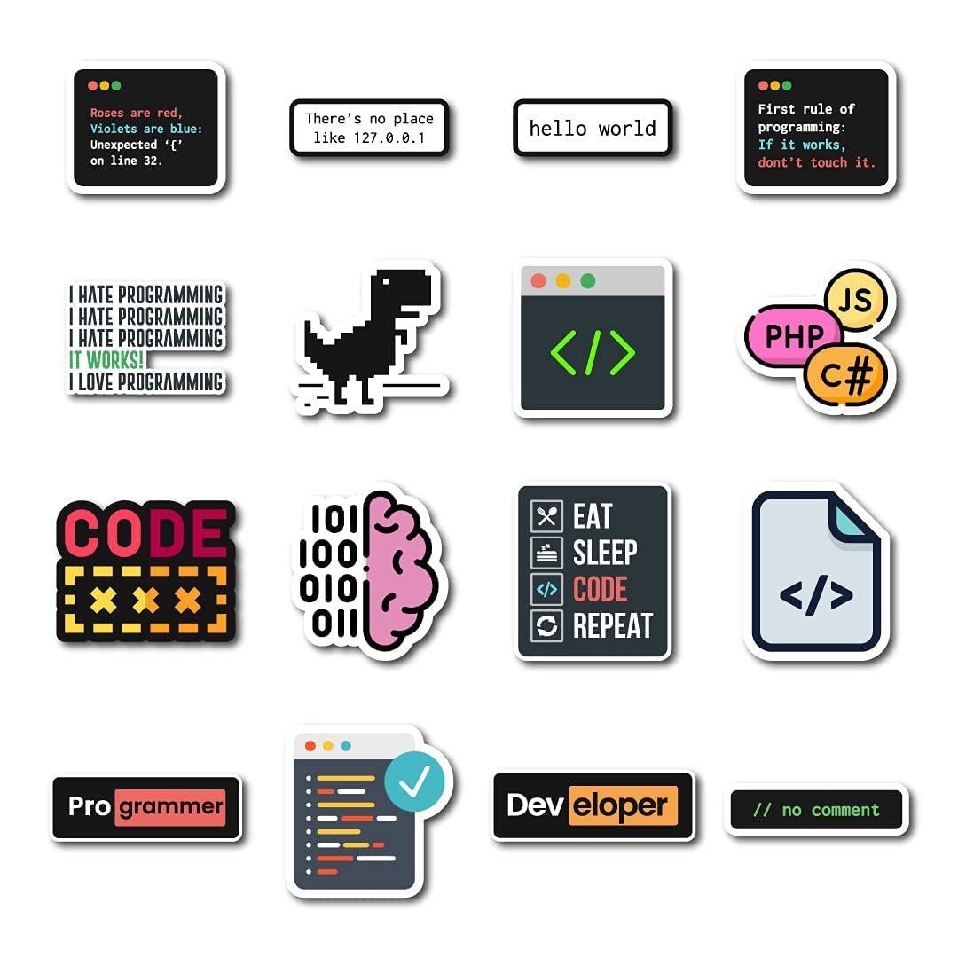 Titu Ki BaateinCoding Vinyl Sticker Set - 16-Piece Assorted Tech-Inspired Designs - Waterproof & Weatherproof Laptop, Notebook, Skateboard Stickers - Ideal for Programmers & Tech Enthusiasts (B0BSSVDDYN) Amazon Price History, Amazon Price Tracker