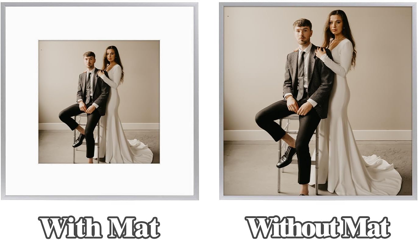 Golden State Art, 12x12 Silver Aluminum Frames with Mat for 8x8 Photos - Premium Metal Frames with Real Glass Cover, Perfect for Elegant Gallery Walls in Your Home or Office Decor (12-Pack)