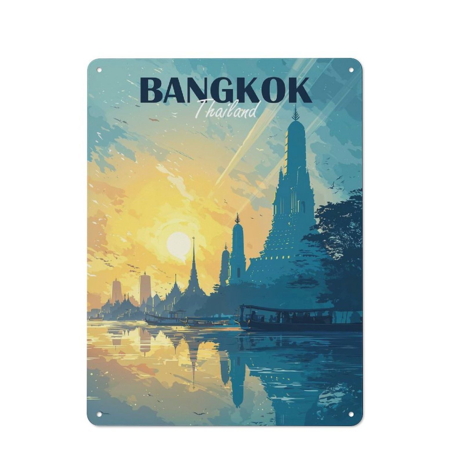 Bangkok Thailand Travel Decorative Metal Wall Decor 40x30cm, Decorative Tin Plaque for Bedroom, Kitchen, Office Or Living Room