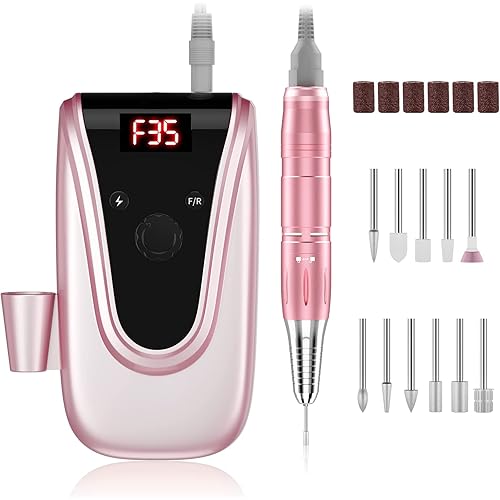 Professional Rechargeable 35000 rpm Nail Drill, Portable Electric Nail Drill E file Electric Nail File for Acrylic, Gel Nails, Manicure Pedicure Polishing Shape Tools with 11Pcs Nail Drill Bits