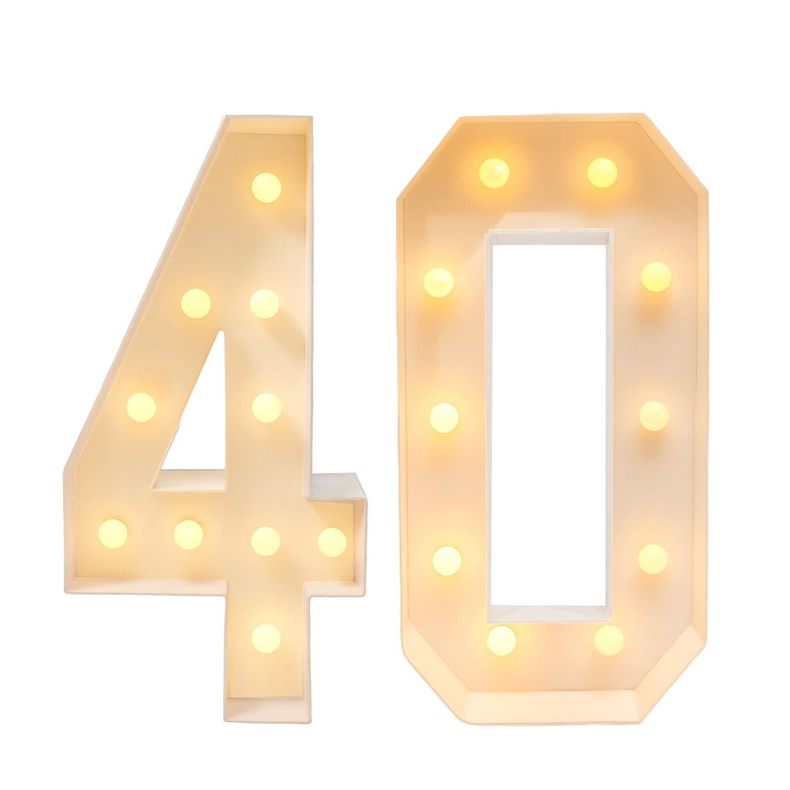 Lampada a LED con numeri illuminati, bianco caldo con 20 lampadine, decorazione per 40° compleanno, uomo e donna, per festa di compleanno, decorazione per matrimonio, funzionamento a