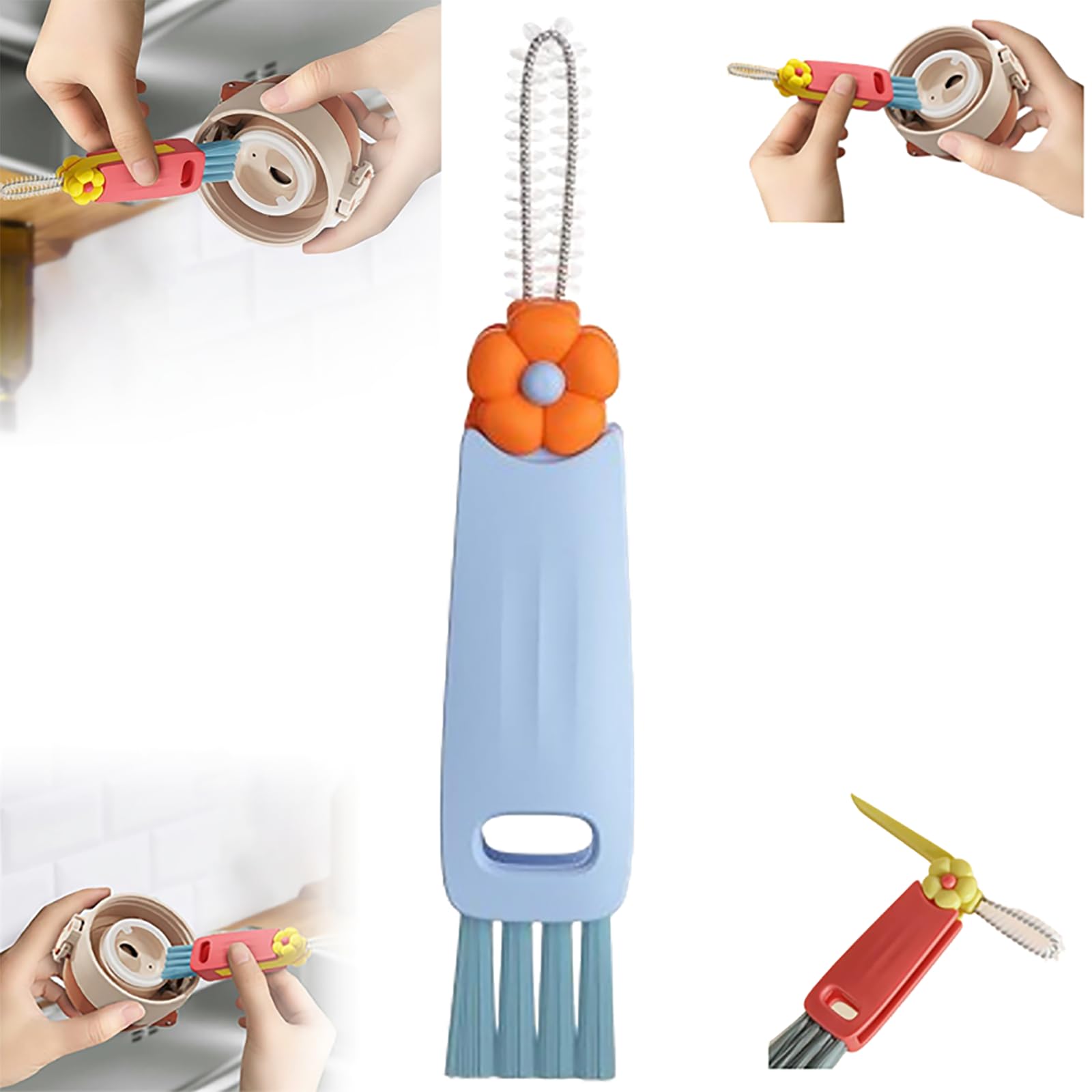 3 in 1 Cup Lid Cleaning Brush, 2025 Upgrade Multifunctional Crevice Portable Cup Lid Clean Brushs for Bottle Gap Tight Spaces Cup, Multi-Purpose Tiny