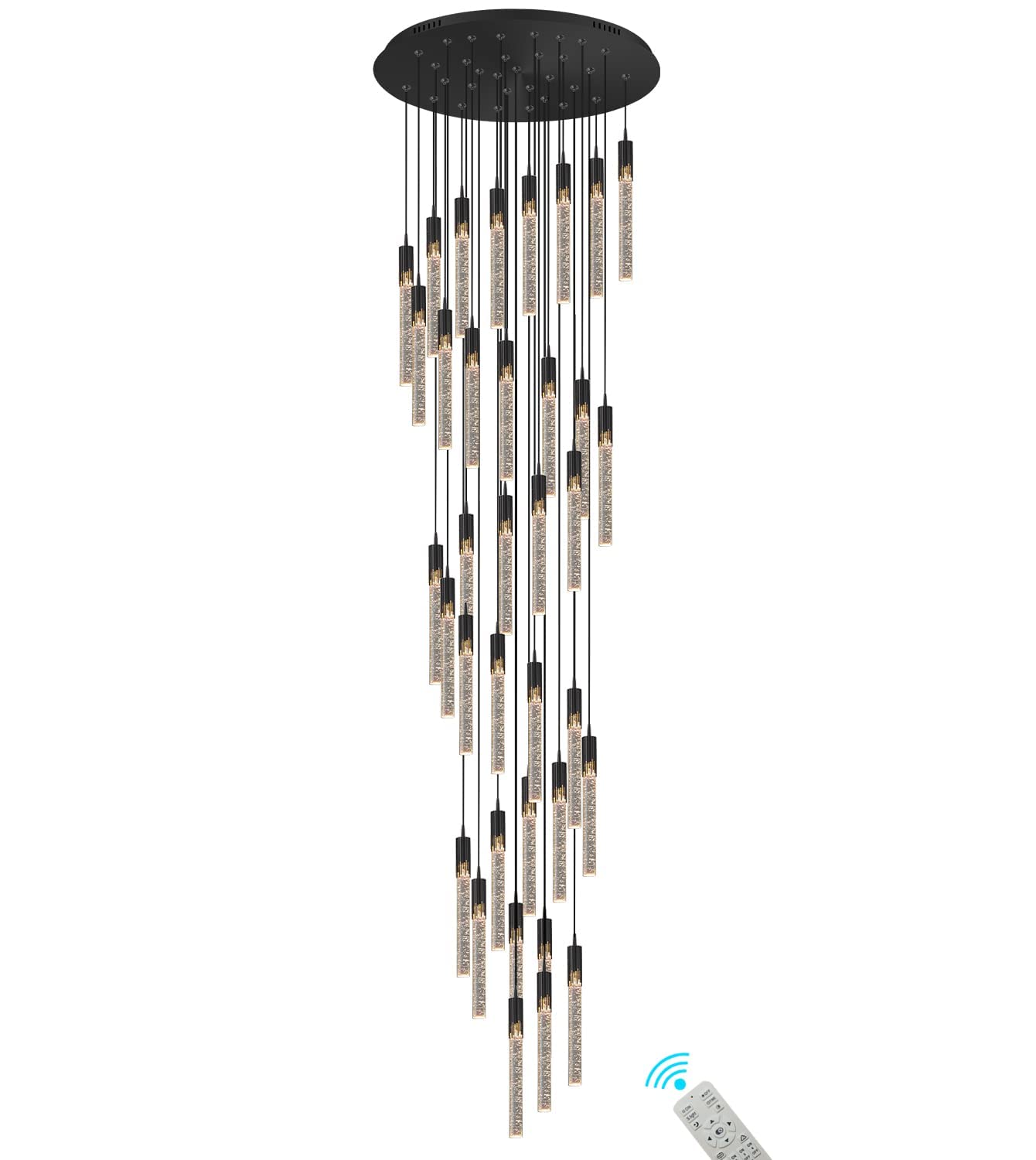 kaixunl Black 36 Lights Large Foyer Chandeliers for High Ceilings 12 feet Long Spiral Stair Pendant Chandelier Crystal Ceiling Light Fixtures Dimmable 2700k-4500k-6000k