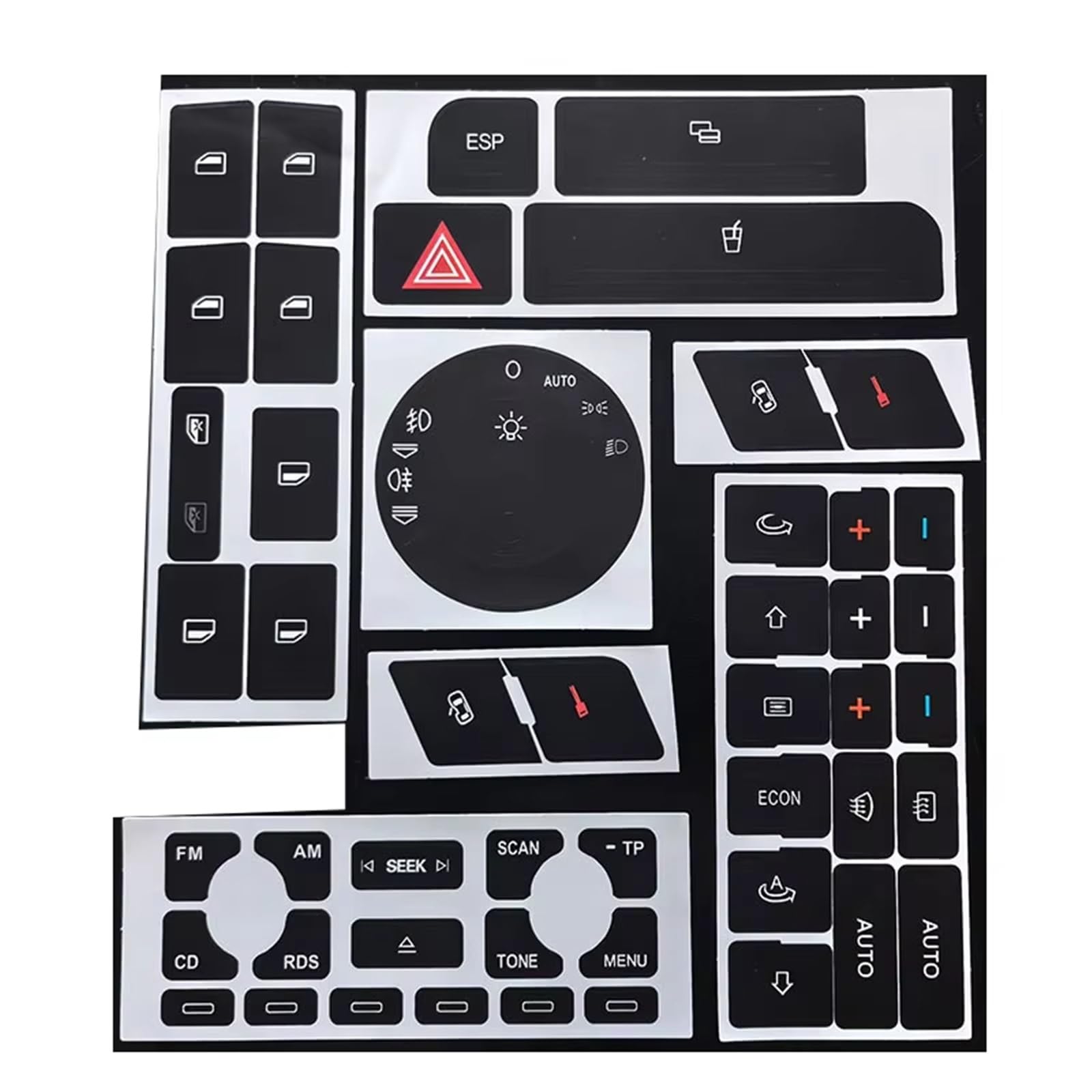 Button Trim Compatible with A4 B6 B7 2000-2008 Car Dashboard ESP Warning Air Conditioning Power Window Switch Buttons Stickers(Set Type A)