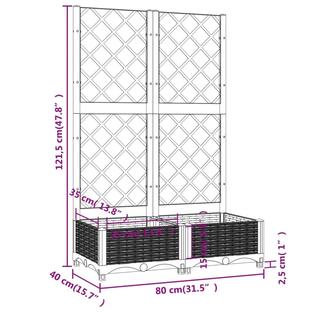 Brązowa doniczka na rośliny ze kratką 80 x 40 x 121,5 cm PP Garden Container for Flowers Herbs Sukulents Balcony Patio Yard Outdoor Use