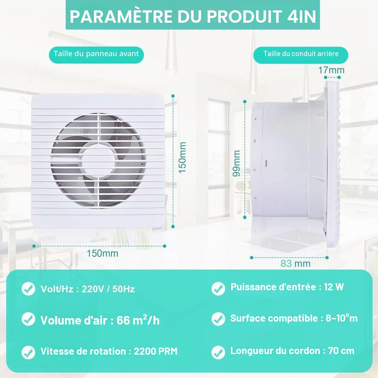 FanGoFast 100mm Ventilateur de Salle de Bain Silencieux Extracteur d'Air Blanc au Plafond et Montage Mural avec Clapet Anti-Rretour pour WC Cuisine Fenêtre Loft et Cave