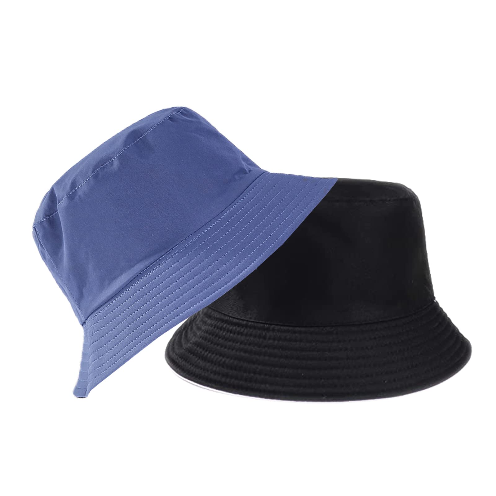 B-Hot Women's Black/Blue Bucket Hat Summer Reversible Fisherman Hats Foldable Cotton Beach Cap Sun Protection For Holidays School Sport