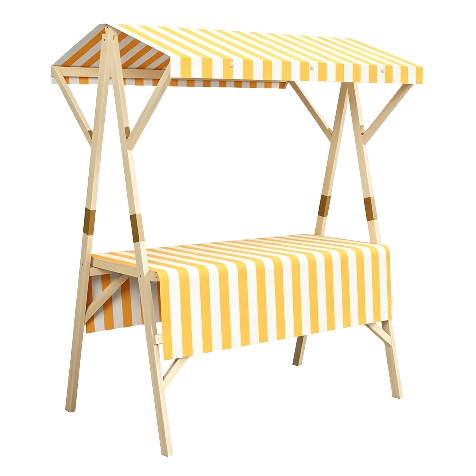 CMYAOYC Outdoor Vending Stand with Striped Awning, Foldable Wooden Vendor Cart, Farmers Market Booth, Portable Vendor's Stall Food Display Stand(Yellow,120cm)