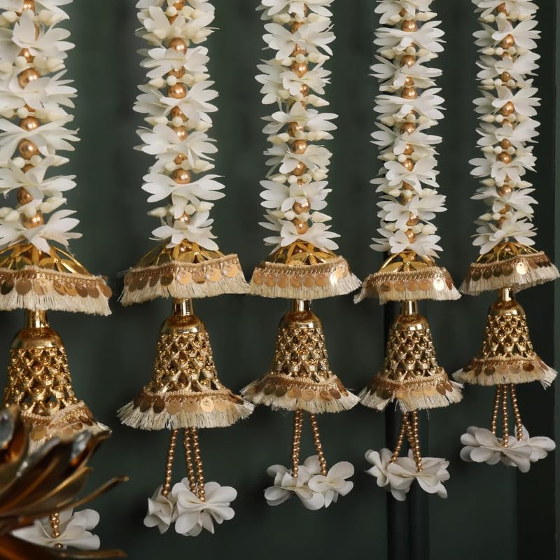 Image of Divyakosh Latkan for Home Decoration, Door Decoration Items Hanging, White Gajra Flower Strings (Pack of 6, Size 3 FT Each), Wedding Decorations, Event Decor, Perfect for Diwali, 36 Inch