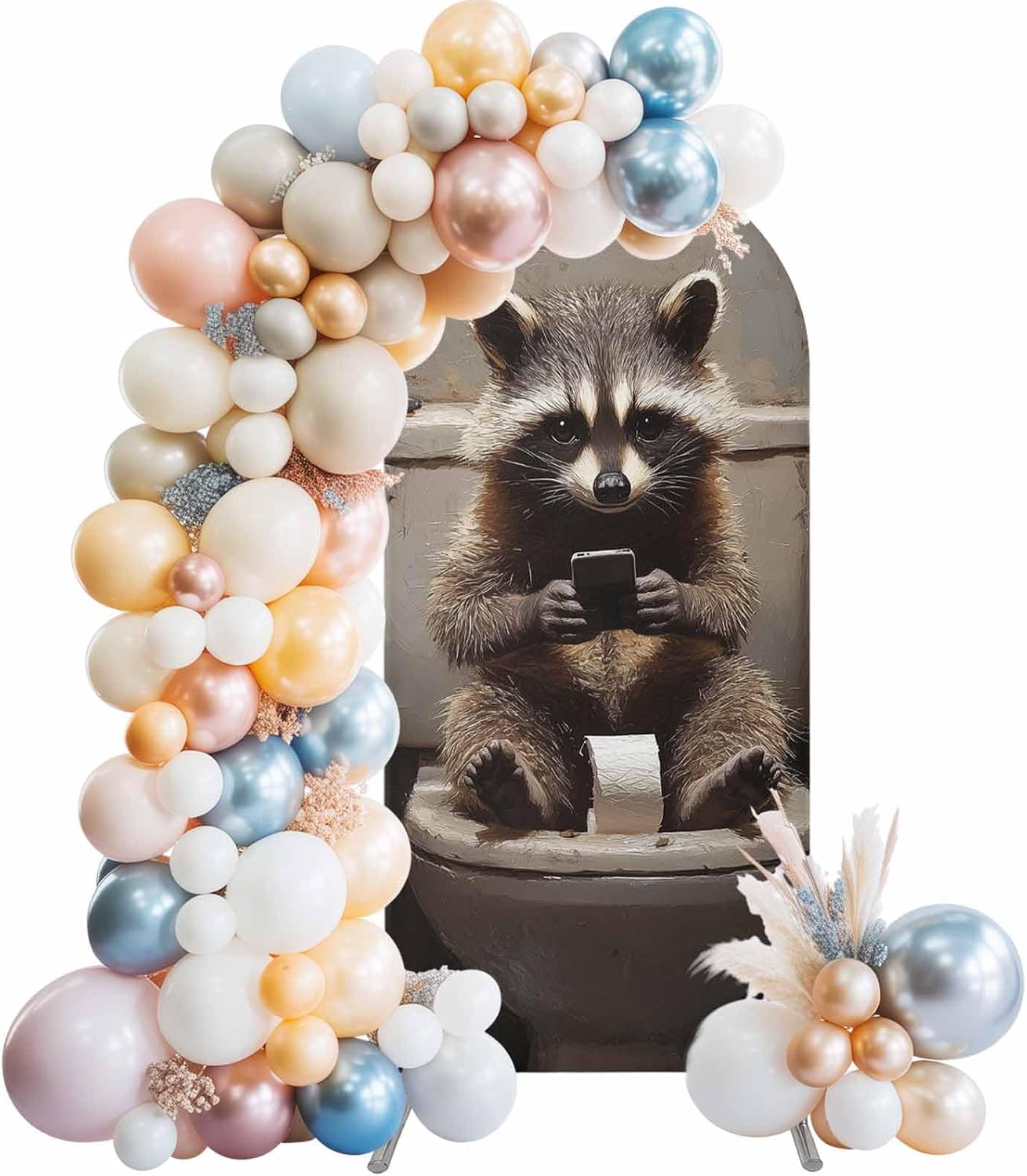 Funny Animal Arch Backdrop Cover, Raccoon Sitting on Toilet Stretchy Spandex Round Top Fitted Wedding Arch Cover for Birthday Party Ceremony Baby Shower, 7.2 Ft