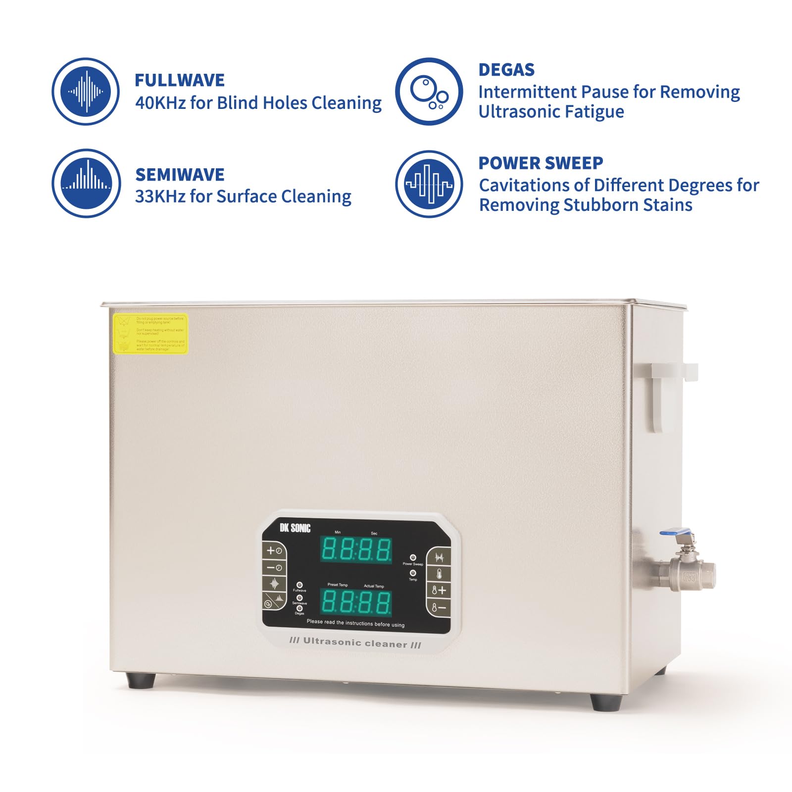 DK SONIC Touch Ultrasonic Cleaner with Heater,Digital Timer and Basket Multiple Cleaning Mode for Lab Tools, Metal Parts, Carburetor, Auto Parts, Engine Parts, etc (33L, 110V)