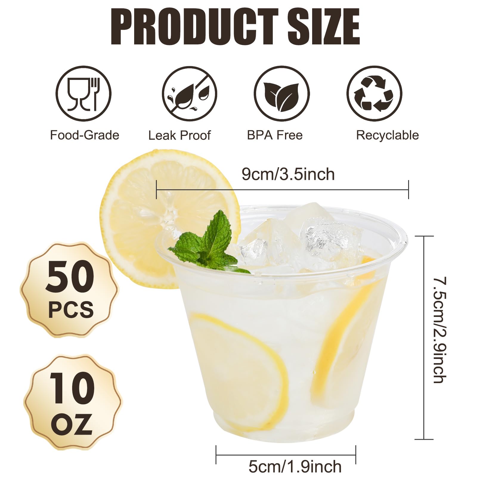 Vasos de Postre de Plástico con Tapas 50 Piezas Tazas de Postre Redondas 10oz Vasitos para Postres Reutilizables Transparentes para Fiesta de Mousse Pudín